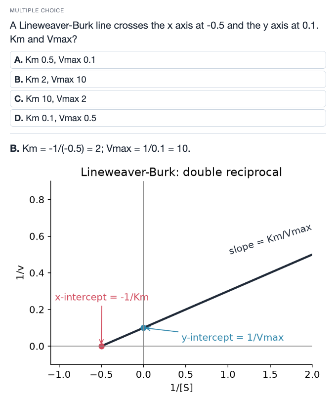 Sample Anki card: Lineweaver-Burk intercepts